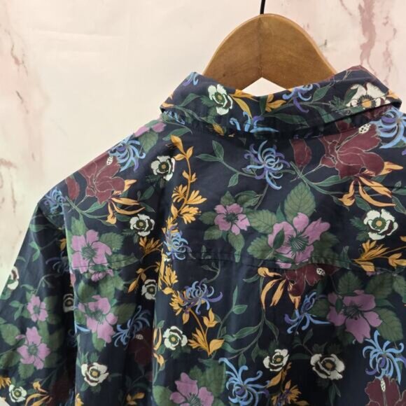 Wildfang Shirt Womens Large Floral Button Up Boxy Cropped Wildflower Navy - Picture 6 of 11